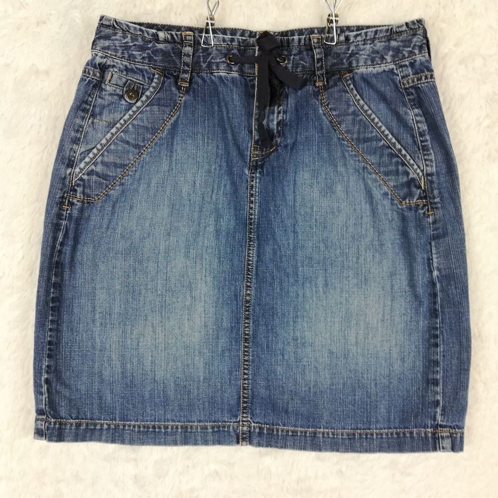 Eddie Bauer Womens Skirt Pencil Denim Above Knee Medium Wash Seamed 4